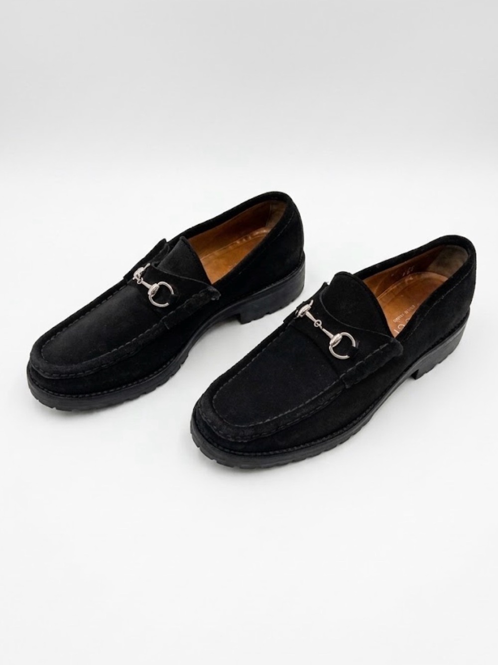 Gucci Men’s Black Suede Horsebit Loafers Slip-On Rubber Sole US 8.5